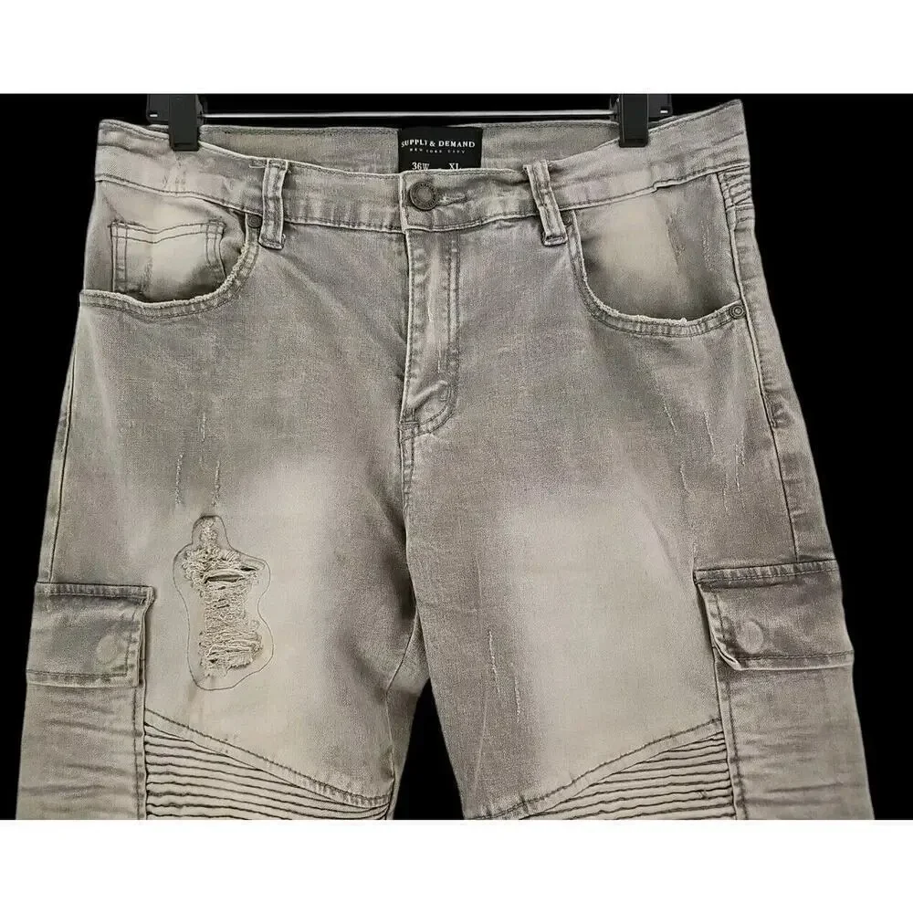 Denim & Supply~Men's Size 36×32 ~Black Light Wash Denim Skinny Jeans Distressed.